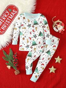Baby Boy Christmas Print Snug Fit PJ Set - White - View 1