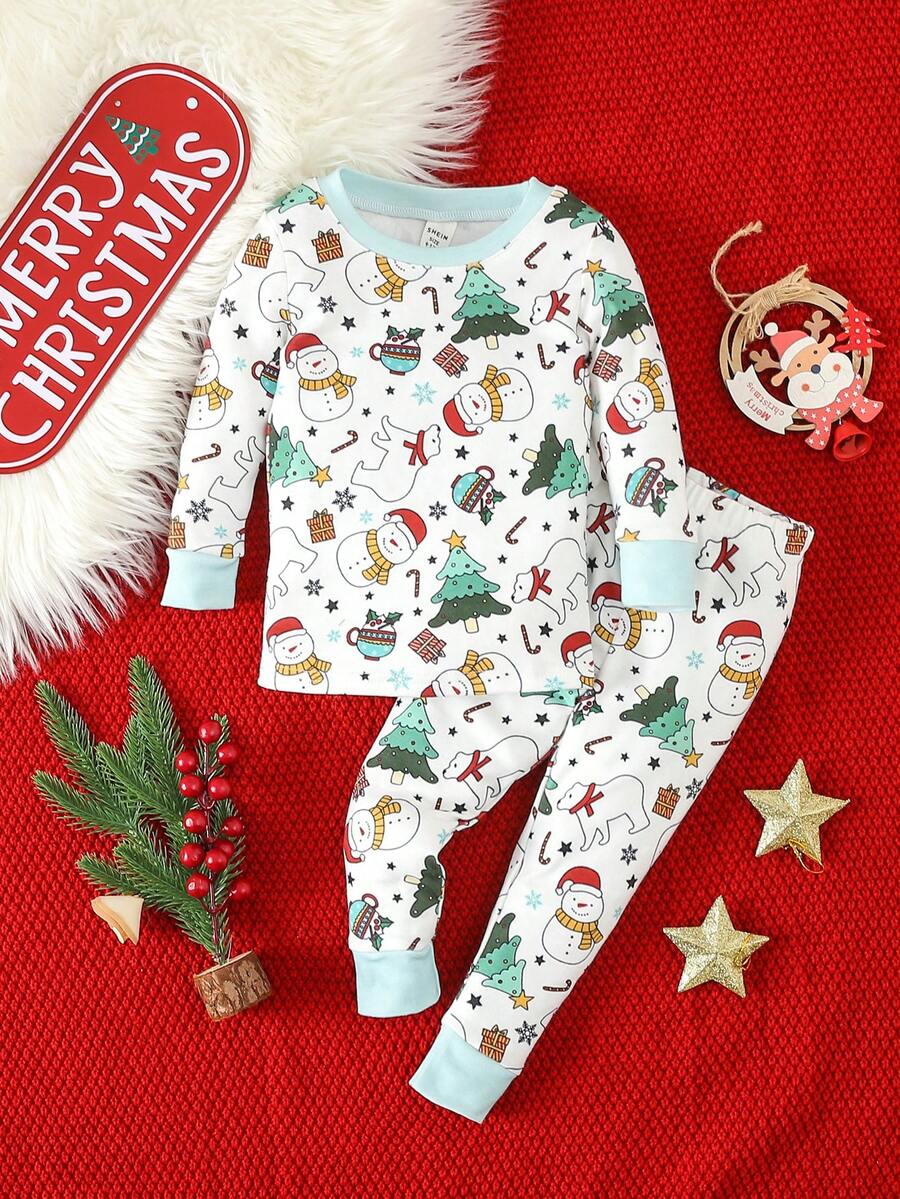 Baby Boy Christmas Print Snug Fit PJ Set - White - View 1