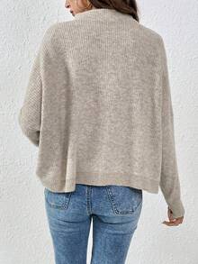 SHEIN Frenchy 純色蝙蝠袖毛衣 - 杏色 - 查看 2