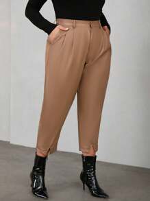 SHEIN Privé Talla grande Pantalones bajo con abertura con bolsillo oblicuo crop PU