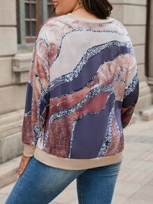 SHEIN LUNE Hơn In Toàn bộ Thả vai Áo nỉ - màu đen - Xem 2