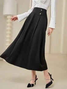 Modelyn Solid Color High Waisted Umbrella Hem Skirt - Black - View 3