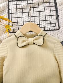 SHEIN Young Girl Bow Front Rib-knit Tee - Apricot - View 4