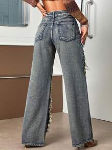 SHEIN ICON Jeans ribete crudo de pierna ancha