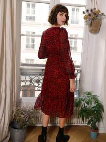 SHEIN Frenchy Allover Print Ruffle Hem Frill Trim Wrap Dress Winter Elegant Evening Dress - Multicolor - View 2