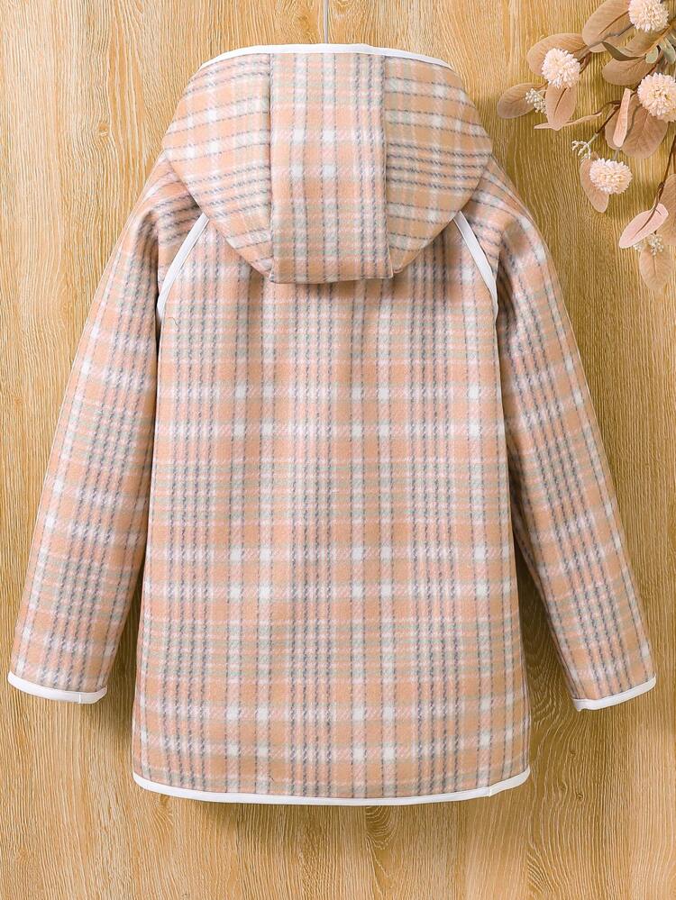 Korean Style Horn Button Plaid Overcoat For Tween Girls