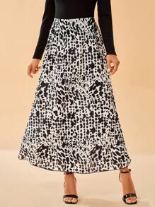 SHEIN Tall Allover Print Plisse Skirt - Multicolor - View 1