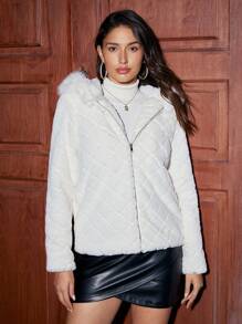 Anewsta Fuzzy Hooded Coat - White - View 4