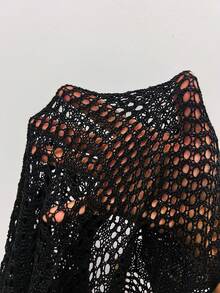 SHEIN Swim Vcay 大碼鏤空針織罩衫 - 黑色 - 查看 8