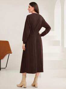 Mulvari Round Neckline A-Line Dress With Letter Pattern And Waist Fitting