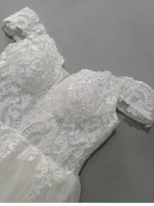 Váy cưới cúp ngực, đính ren, chất liệu lưới, kiểu dáng thanh lịch. - Màu be - Xem 8