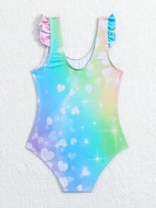 Traje De Baño Con Tirantes Y Volantes Para Bebé Niña Con Estampado De Unicornio - Multicolor - Ver 2