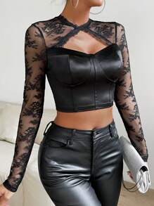 Allurite Ren tương phản Cắt ra phía trước Top Cây trồng - màu đen - Xem 7