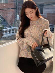 DAZY Space Dye Drop Shoulder Sweater - Multicolor - View 4