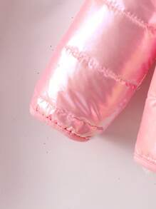 女婴全息拉链连帽棉服外套 - 粉色 - 查看 7