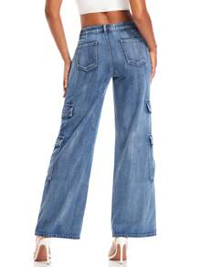 SHEIN BAE Women's Cargo Denim Pants - Medium Wash - View 3