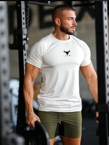 GymBeat 男友风男士舒适短袖运动压缩T恤健身上衣篮球服男友风男士“我爱我的男友”图案男友风男士T恤男友风男士慢跑裤学校健身T恤修身圆领压缩T恤 - 白色 - 查看 5