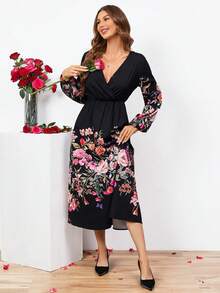 SHEIN Clasi In hoa Tay áo lồng đèn Đầm - Nhiều màu - Xem 3