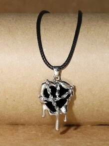 ROMWE Grunge Punk Mặt dây chuyền trái tim Punk Dây chuyền - màu đen - Xem 5