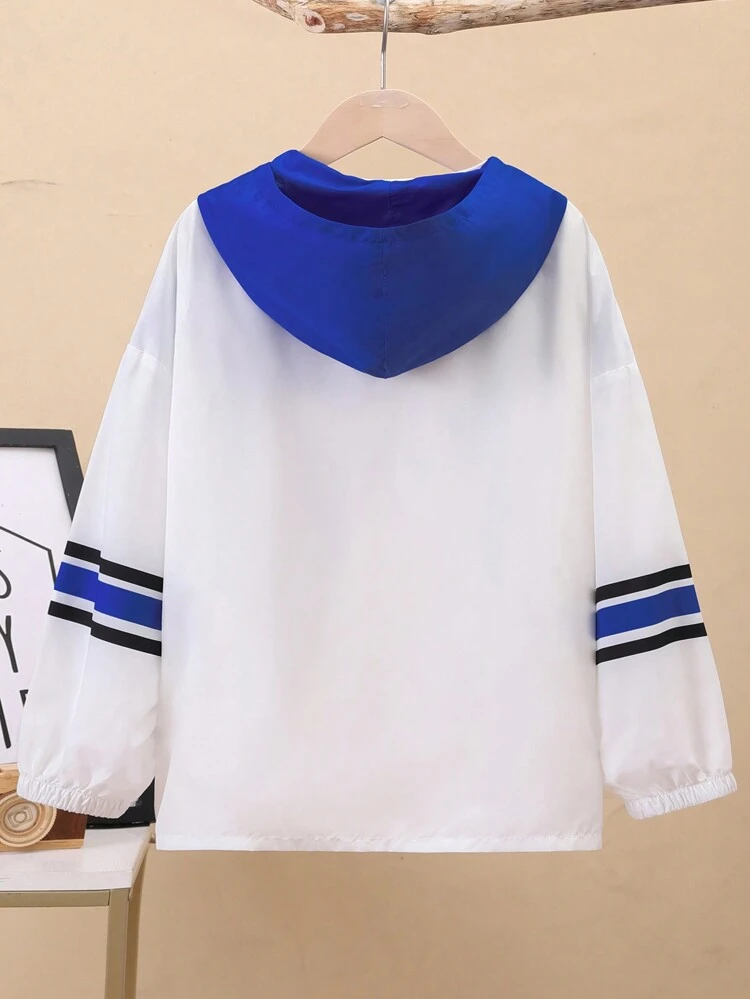 Boys' Casual Loose Digit And Letters Printed Mid-weight Knit Cardigan Hoodie Outerwear