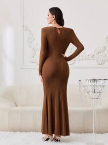 Modelyn Robe de soirée longue de sirène plissée ajourée de couleur unie