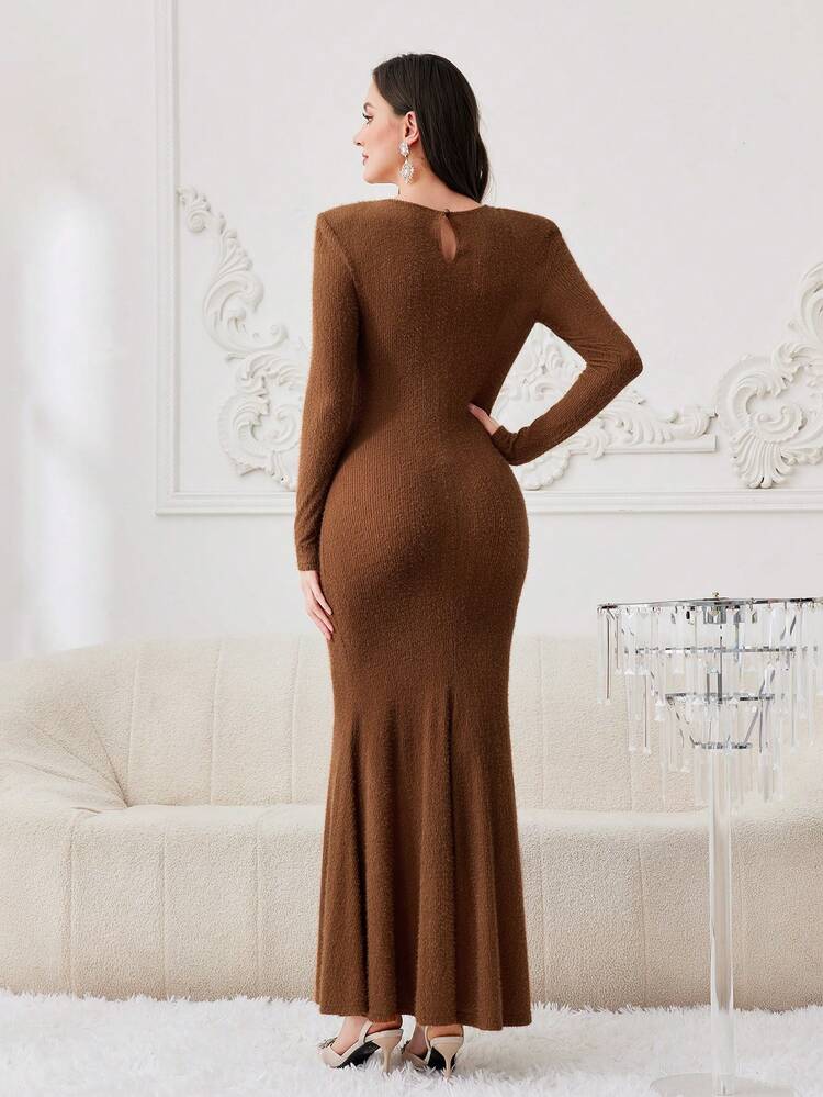 Solid Color Hollow Out Pleated Mermaid Dress Long Evening Dresses