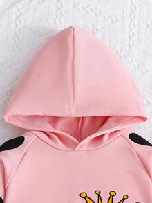 女孩可愛心型圖案連帽衫與褲子套裝 - 粉色 - 查看 5