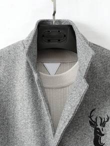 男士1入組麋鹿刺繡拼接邊粗花呢花呢外套 - 灰色 - 查看 4