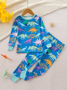 男童恐龍印花緊身睡衣套裝 - 彩色 - 查看 1