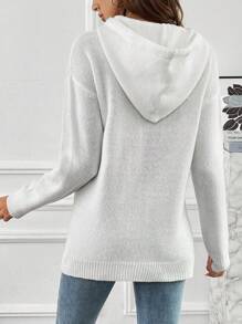SHEIN LUNE Heart Pattern Drop Shoulder Drawstring Hooded Split Hem Sweater