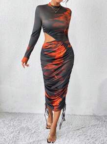 SHEIN Privé Nhuộm buộc Cắt ra Bên dây rút Váy bodycon - Nhiều màu - Xem 6