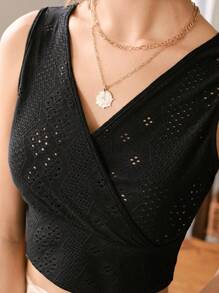 SHEIN Frenchy Eyelet Embroidery Crop Tank Top - Black - View 6