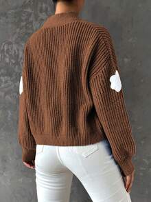 SHEIN Qutie 女款開襟羊毛衫,3d雲絨圖案 - 咖啡棕 - 查看 2