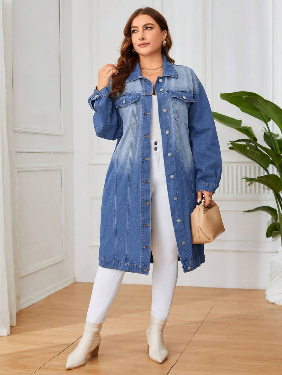 SHEIN Privé 女性大碼牛仔夾克 - 藍色 - 查看 1