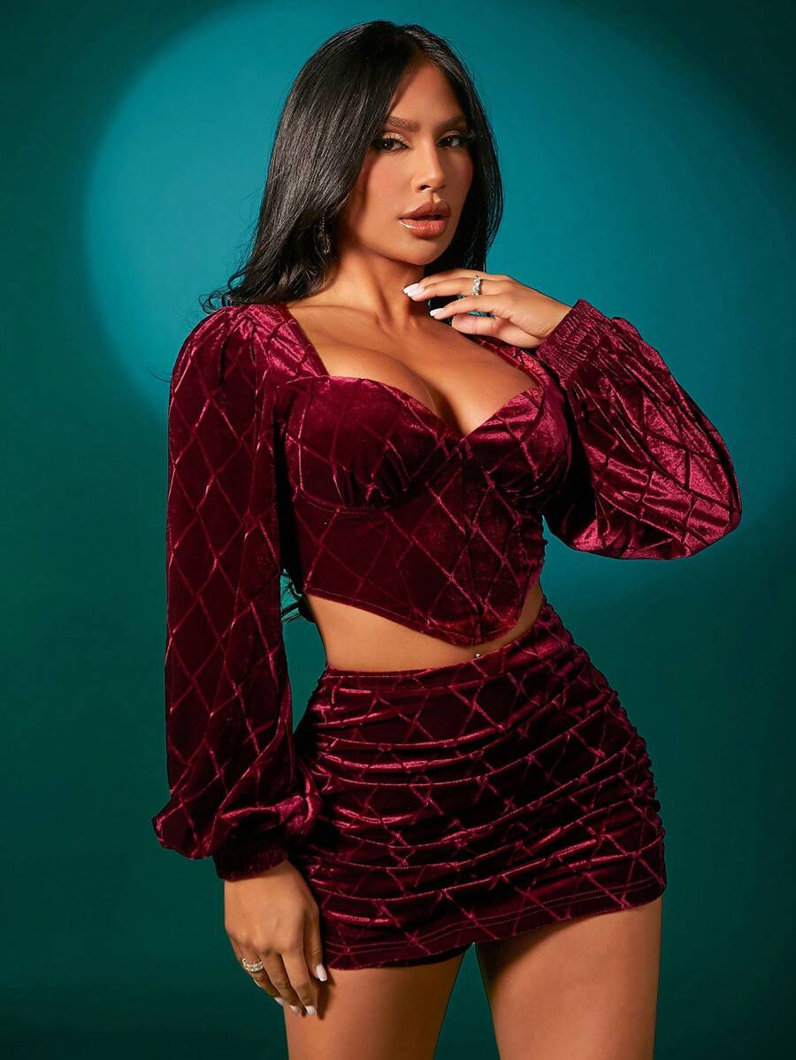 SHEIN SXY 雞心領口燈籠袖後綁帶運動衫