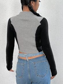 SHEIN Unity Suéter de punto con media cremallera y bloques de color para otoño e invierno - Multicolor - Ver 2