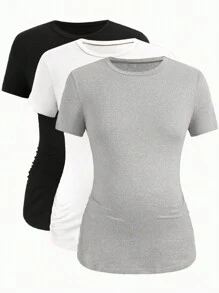 SHEIN 3pcs Maternity Solid Ruched Tee