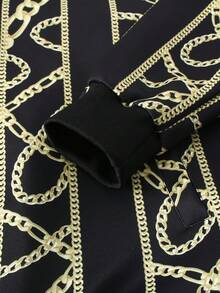 Manfinity 休閒口袋 前紐扣錬條印花 宮廷男士外套 - 黑色 - 查看 3