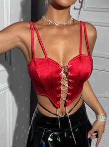 SHEIN ICON 鏈帶吊帶背心上衣 - 紅色 - 查看 3