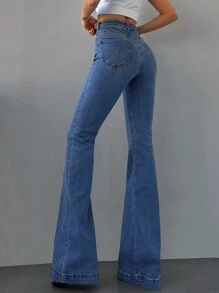 Cottnline Slim Fit Bell Bottom Jeans - Dark Wash - View 2