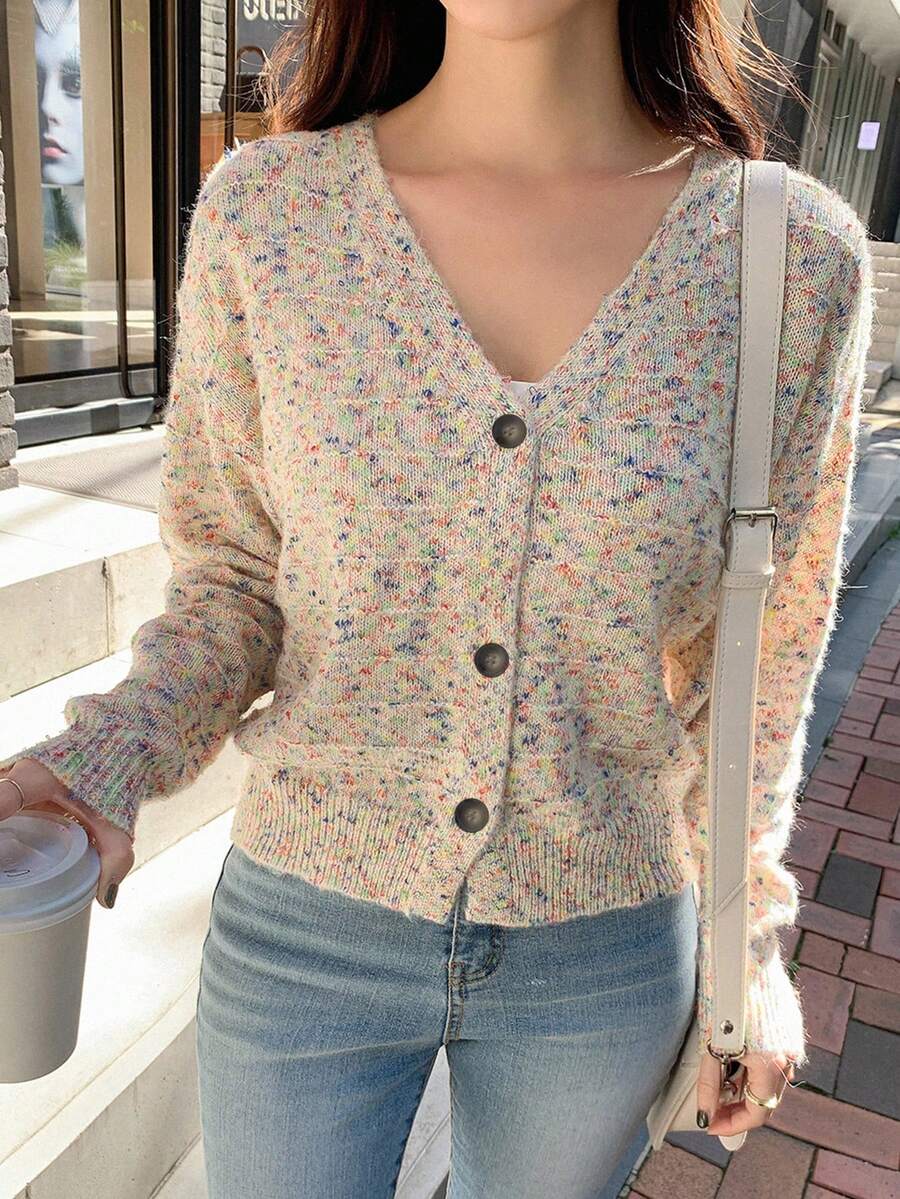 DAZY Thuốc nhuộm Không gian Thả vai Áo len Mở - Màu be - Xem 1