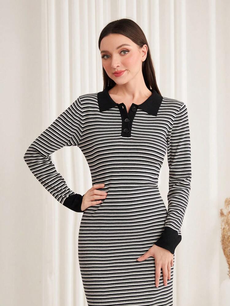 Women's Striped Sweater Dress With Split Hem Fall Cloth For Women