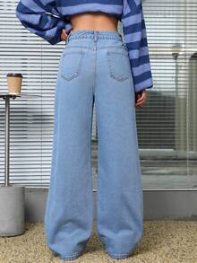 SHEIN EZwear 女式直筒牛仔褲 - 淺色水洗藍 - 查看 2