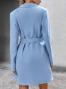 SHEIN Privé 戧駁領腰帶西裝外套 - 淺藍色 - 查看 2