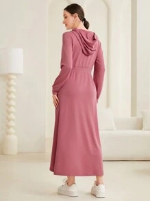 Mulvari Màu thuần áo có mũ Bao bên Đầm nỉ - Màu Hồng Tươi - Xem 2