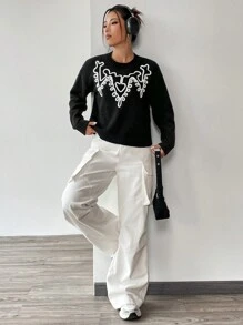 SHEIN LUNE 圖形圖案落肩袖套頭毛衣