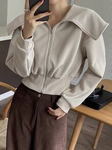 Dazy Star Women'S Zipper Front Drop Shoulder Jacket,Fall Clothes - Beige - View 6