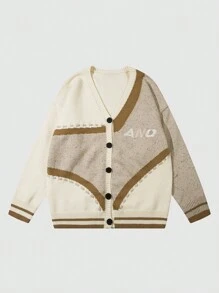 Áo khoác cardigan nam ANDREILEE phối màu tương phản, cổ chữ V, tay dài, chất liệu len pha, dáng rộng, thoải mái, thích hợp cho mùa thu/đông. - Màu be - Xem 1