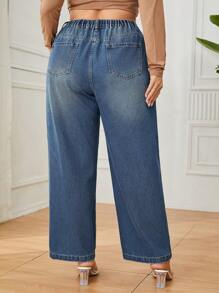 Hơn Cao eo quần ống rộng Quần jean - Rửa tối - Xem 2