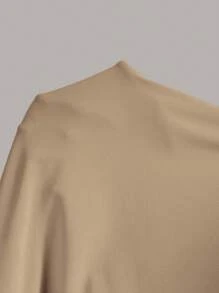 SHEIN EZwear Summer Outfits Solid Ruched Waist Dress - Khaki - View 3